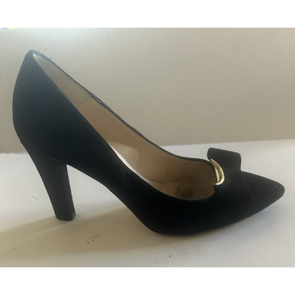 L.K. BENNETT Black Suede Court Shoes Pumps Bow Detail Size 38.5 US 7.5 Beautiful - Picture 12 of 12